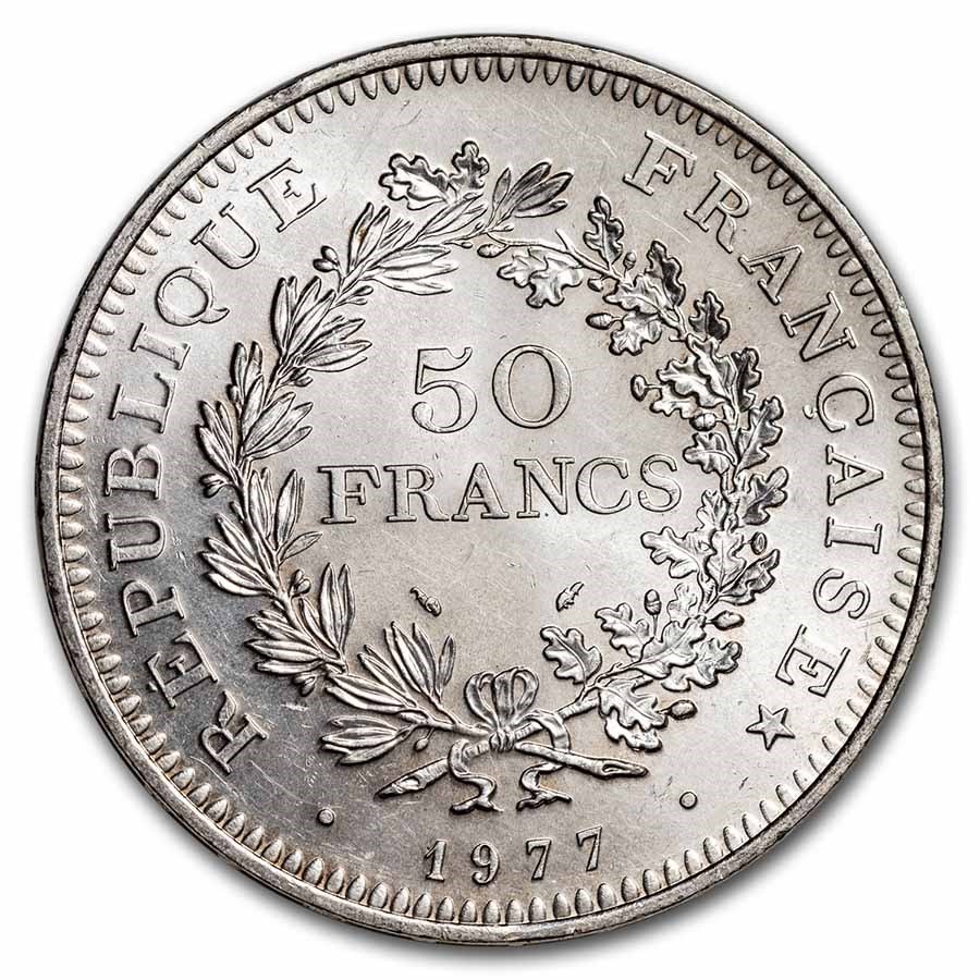 1977 France Silver 50 Francs Hercules BU - Image 2