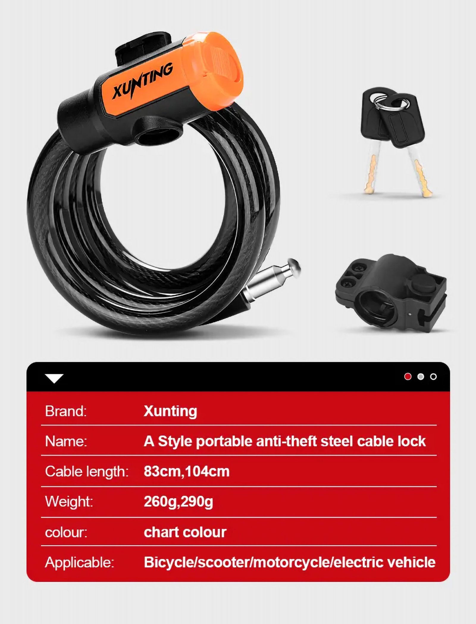 Weatherproof Anti-Theft Bike Cable Lock with Mounting Bracket - Image 5