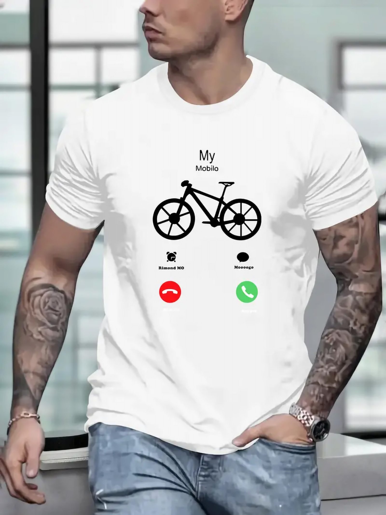 Men’s Bike Graphic Print T-shirt, Summer Trendy