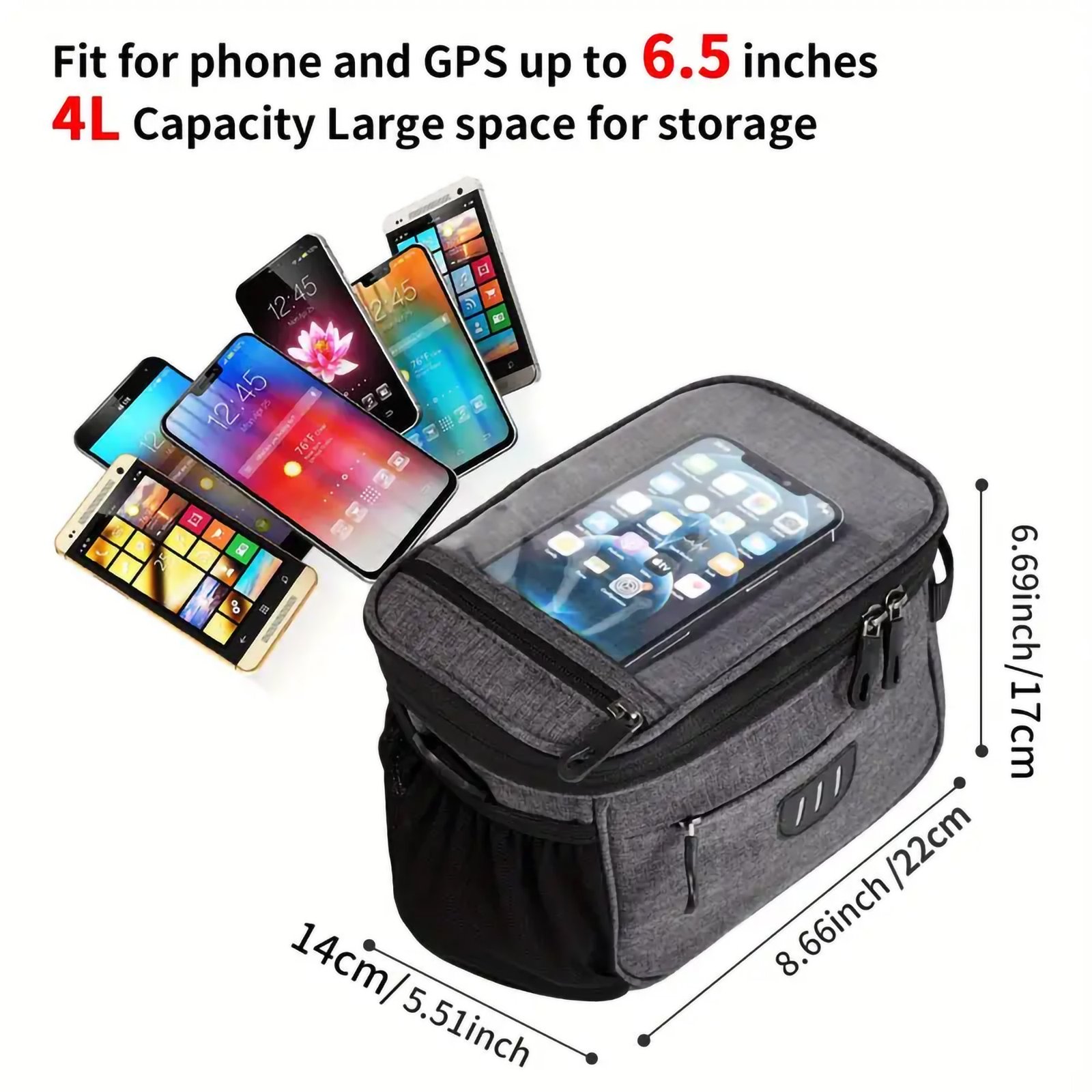 Adjustable Bike Handlebar Bag With Phone Pocket - Image 3