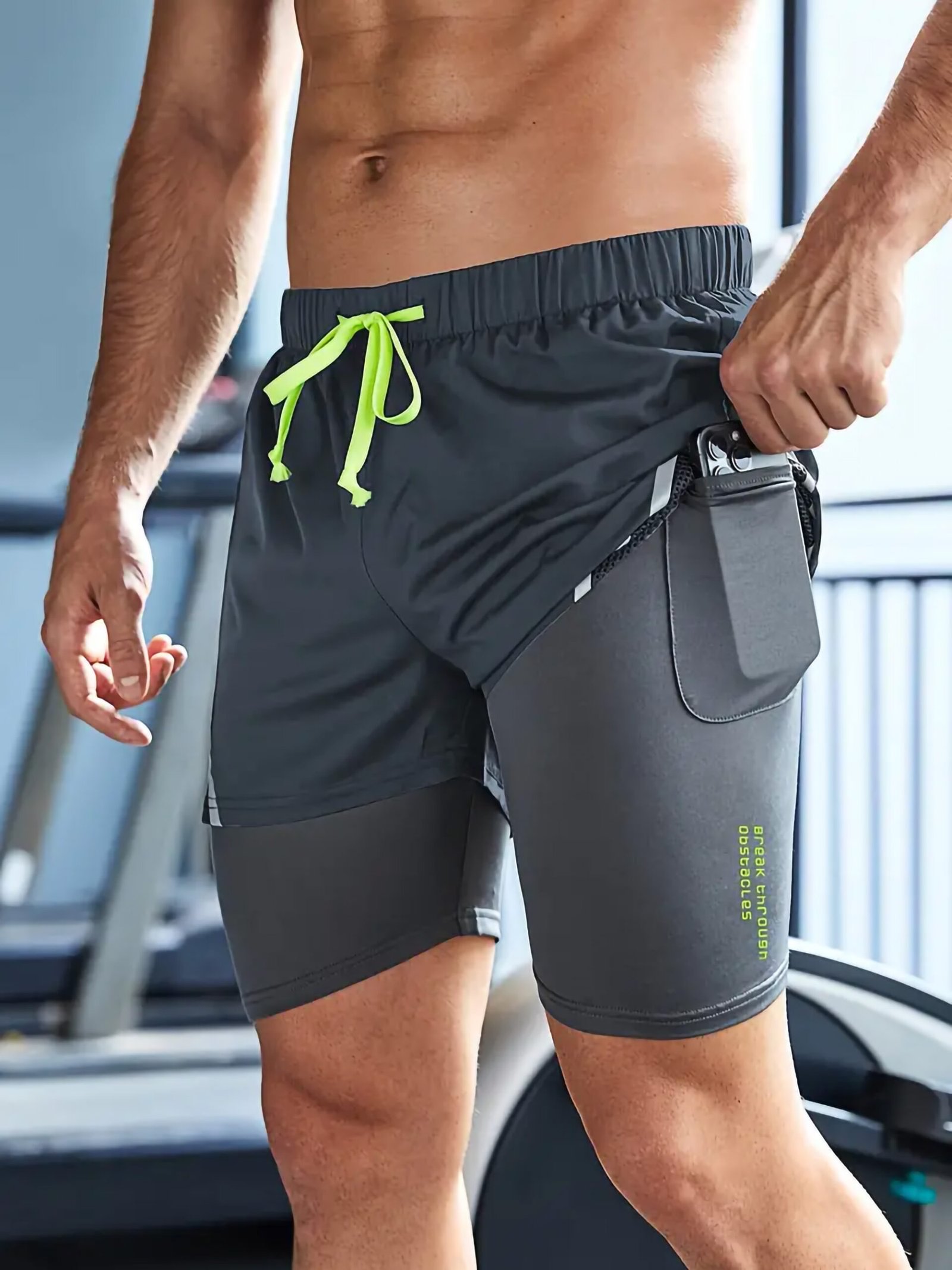 Double Layer Shorts With Inner Zipper Pocket - Image 3