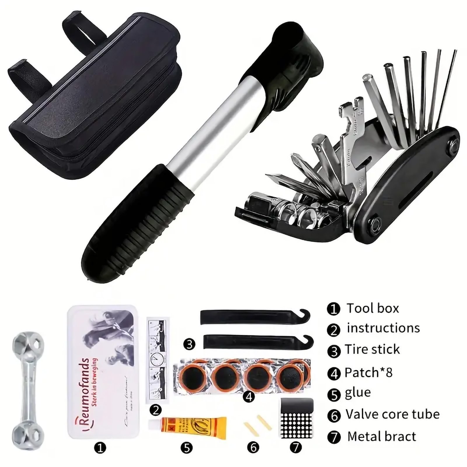 Portable Bike Tool Kit with Tire Pump - Image 7