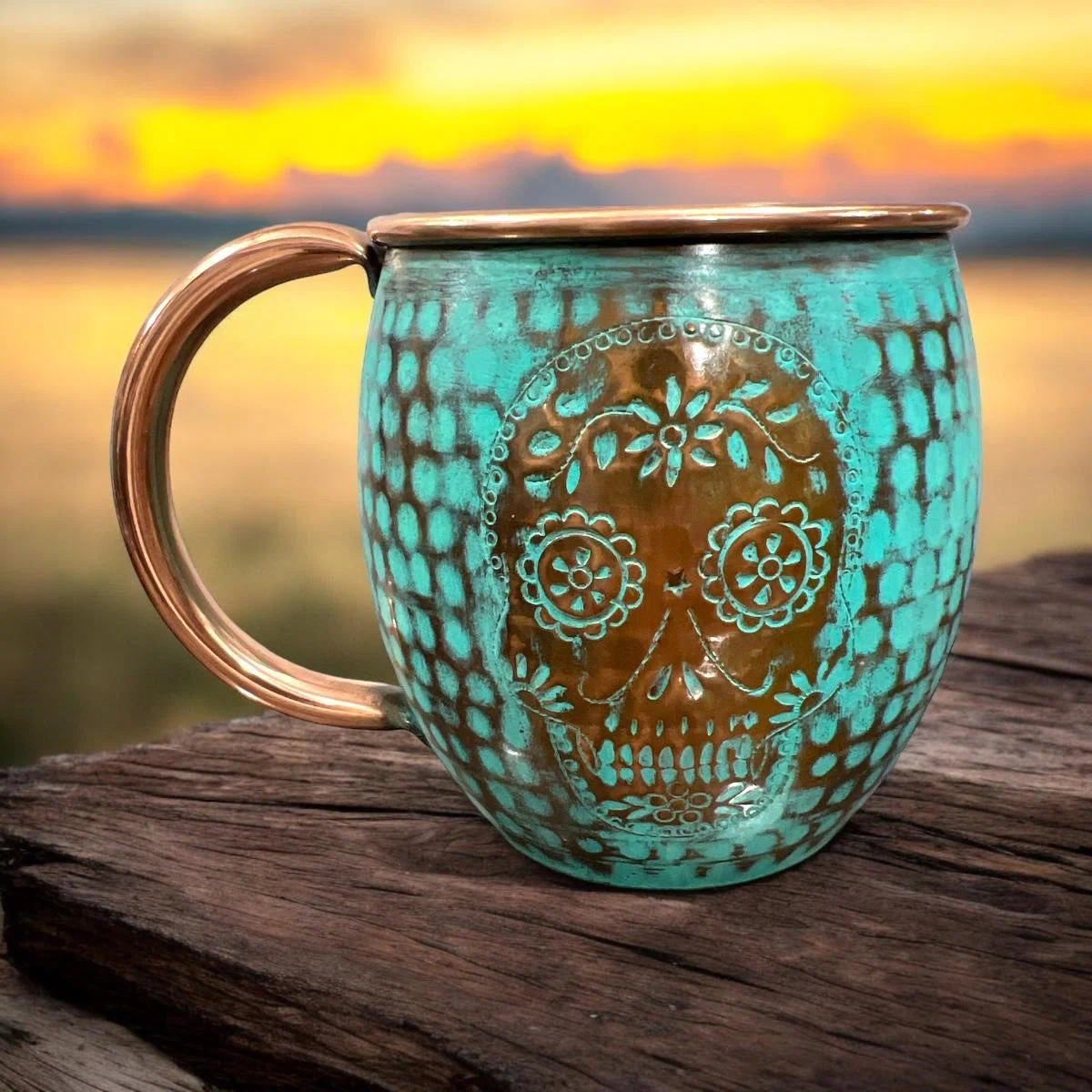 Artisan-Crafted Santa Clara Copper Drinkware, Set of 2 – Textured Barrel Cups with Soft Mint Finish for Cocktails - Image 5