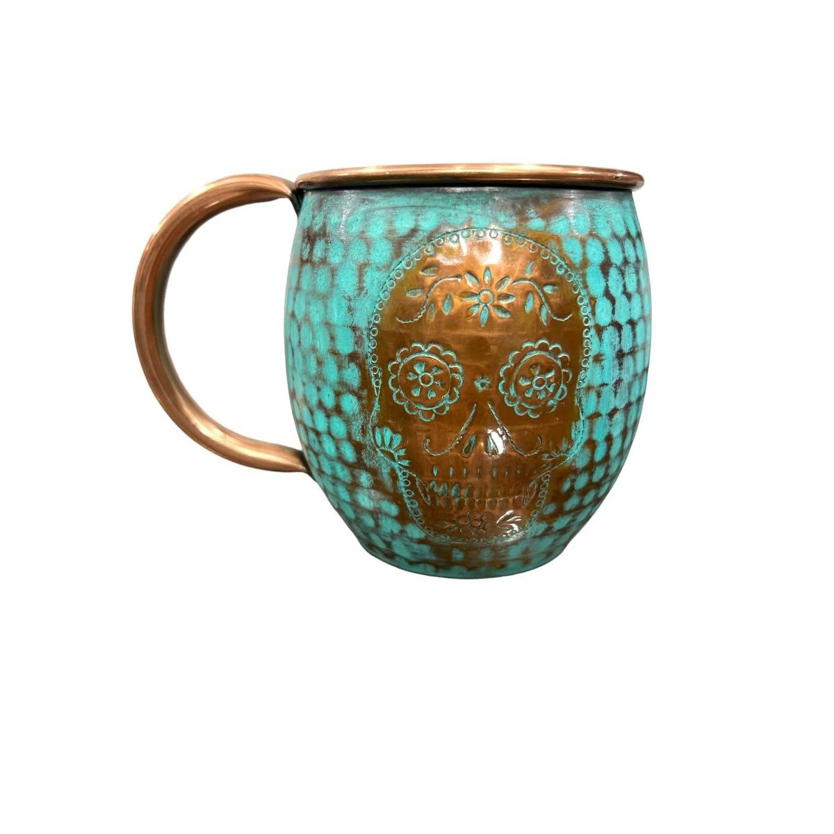 Artisan-Crafted Santa Clara Copper Drinkware, Set of 2 – Textured Barrel Cups with Soft Mint Finish for Cocktails - Image 2